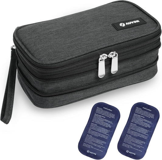 AUVON Expandable Insulin Cooler Travel Case with 2 × 180g Ice Packs, 10-12.5H Cooling Time for Flights & Road Trips, Portable Insulated Diabetic Cooler Bag for Insulin Pens & Essential Supplies