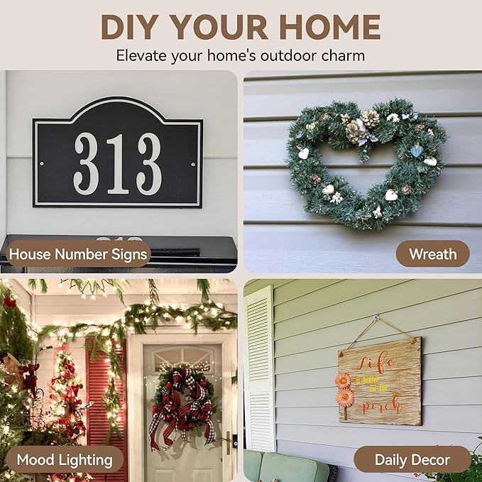 HUXOR Vinyl Siding Hooks, Stainless Steel Vinyl Siding Hooks for Hanging Family Name Sign, Plants, or Lights, No Drilling Required, Easy to Install & Detach, Max Load 10 Lbs, 15 Pack