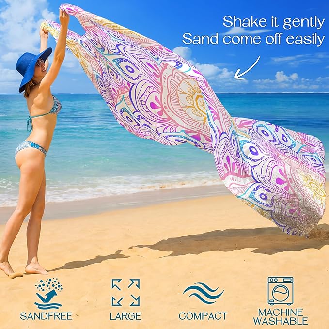 BYDOLL Beach Blanket Waterproof Sandproof 78''×81'' Suits1-4 Adults Compact Lightweight Oversized Sand-Free Blanket Large Picnic Mat for Beach Travel Camping Hiking