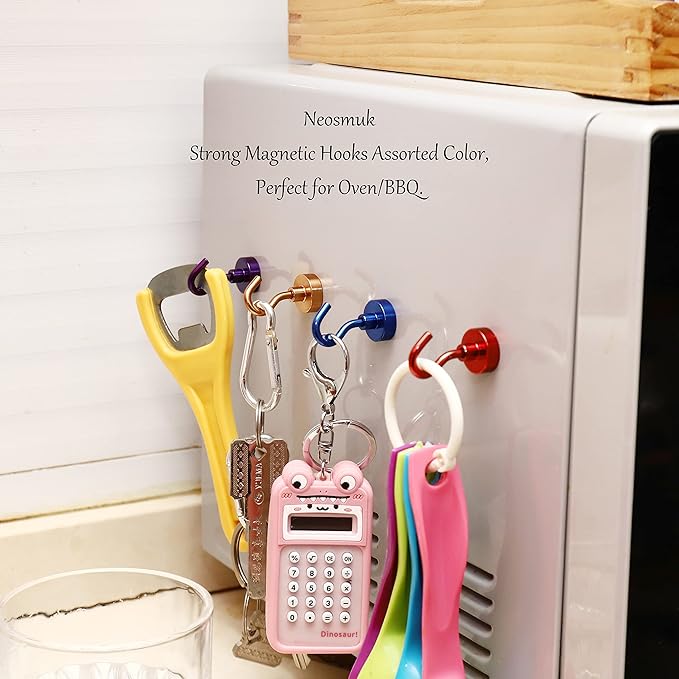 Neosmuk Magnetic Hooks, Heavy Duty 30lb+ Strong Magnet Hook for Cruise Cabins, Cruise Ship Essentials for Hanging, Metal Wall Refrigerator Hangers (Red, 12 Pack)