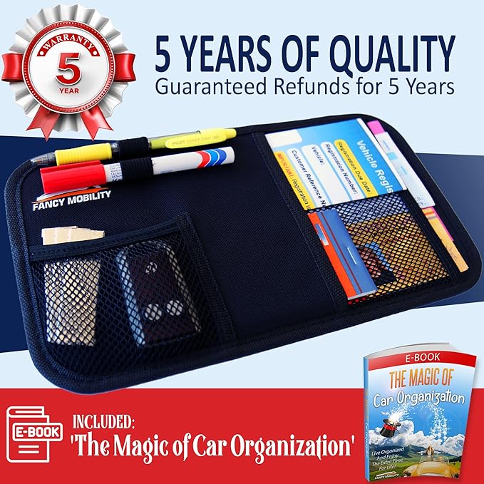 Car Sun Visor Organizer - Auto Accessories Document Holder - Car, Truck, SUV Registration & Insurance Storage Pouch - Road Trip Essentials Gift for Any Driver + 5Year Warranty (25 Pack)