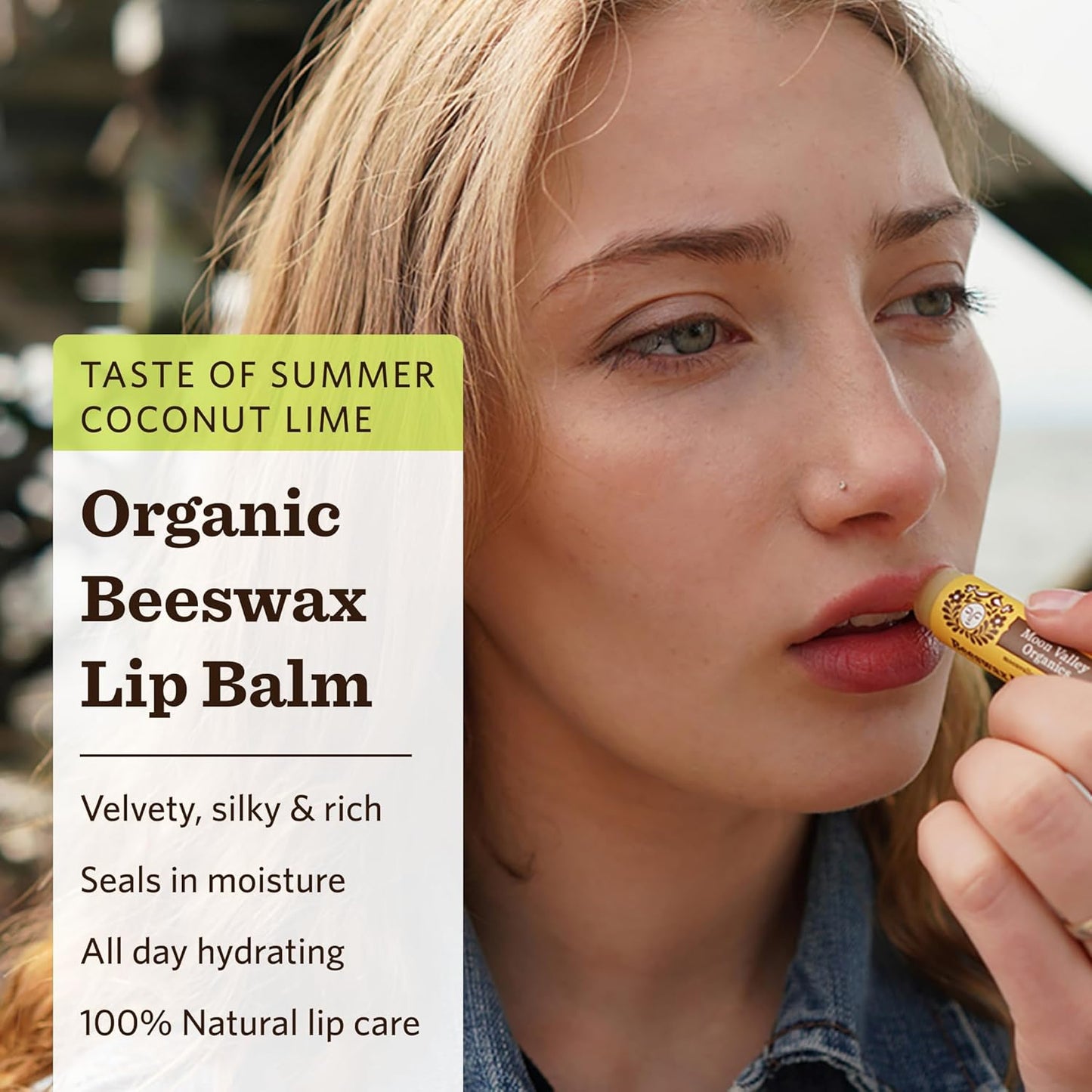 Moon Valley Organics Beeswax Lip Balm for Moisturizing Lips and Cuticles (TROPICAL COCONUT LIME, 1-Pack)