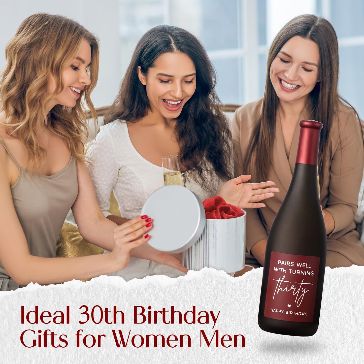 30th Birthday Gifts for Women Men- Pearled Candle Sand in Wine Bottle with Wicks- 30th Birthday Decorations for Her Him, 30 Year Old Bday Gifts for Friend, Sister, Wife, Husband, Red Wine Scent(13oz)