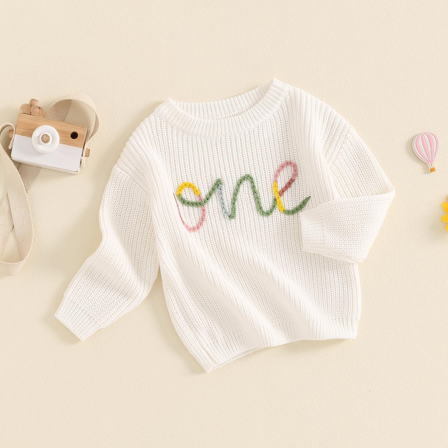 VISGOGO First Birthday Outfit Girl 1st Birthday Boy Gifts Sweatshirt Girls One Birthday Sweater Knitted Tops Fall Winter (A White, 12-18 Months)