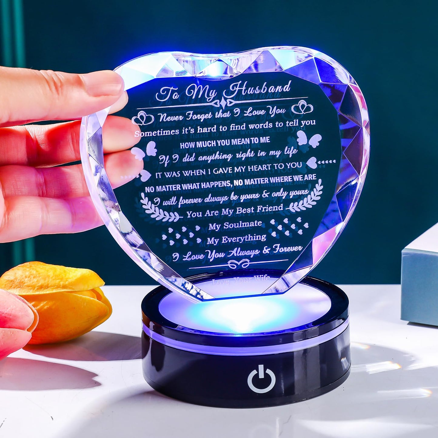 YWHL Gifts for Husband with Colorful Base I Love You Gifts for Him Best Anniversary Birthday Husband Gift Idea Romantic Crystal to My Husband Presents for Valentine's Day Christmas Fathers Day
