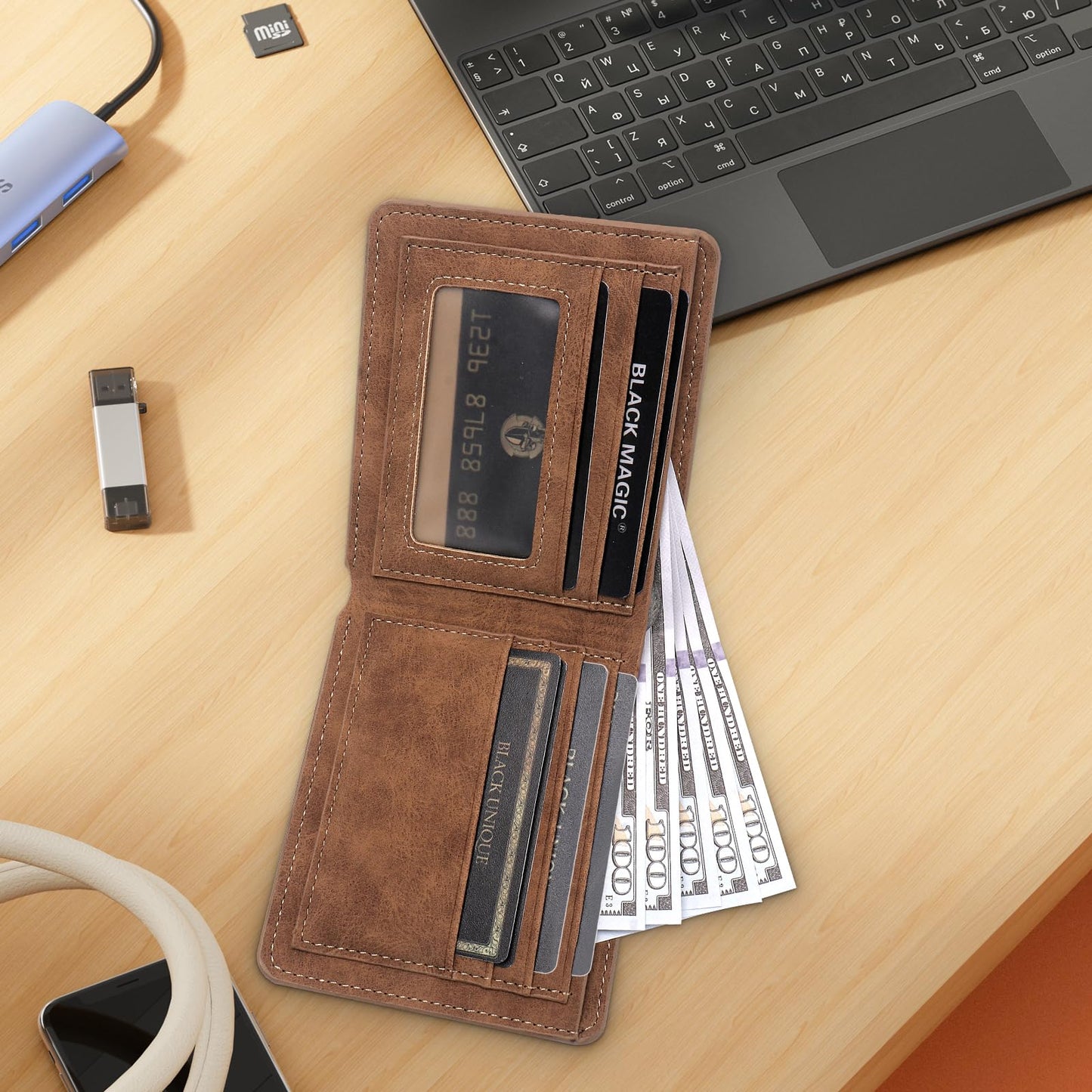 THTCSQ To My Brother Personalized Leather Wallet Engraved - Man's Birthday & Christmas Gifts