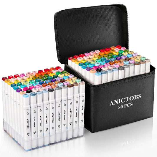 ANICTOBS Alcohol Markers 80 Colors with Base Support, Drawing Art Markers Perfect for Students Kids and Adults Comics Sketching Illustration Artistic Creation Gift