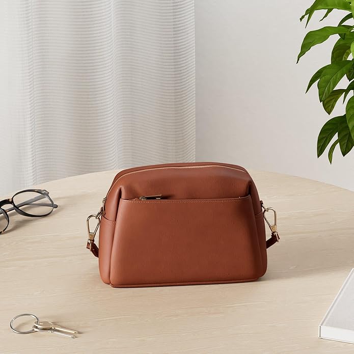 FashionPuzzle Triple Zip Small Crossbody Bag