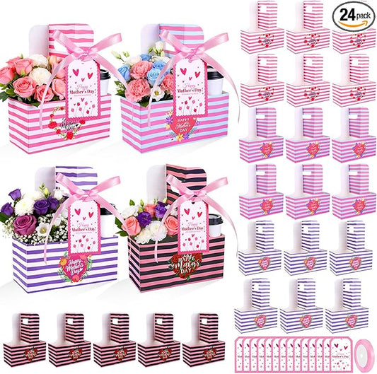24 Pcs Mothers Day Drink Carrier Mother Gift 2 Cup Drink Carriers with Tag Handle Mother's Day Cup Carriers Disposable Cardboard Cup Holders for Hot Cold Drinks Coffee Mom Gifts from Daughter Son