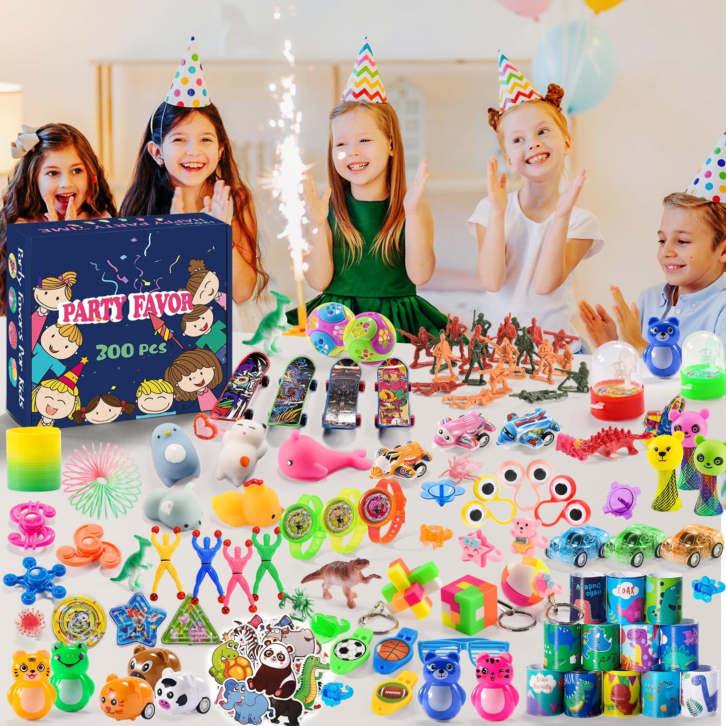 300 PCS Party Favor for Kids Goodie Bags Stuffers, Prize Box Toys for Kids Classroom Bulk, Small Fidget Toys Pinata Fillers, Treasure Chest for Students Rewards, Carnival Prizes, Birthday Gifts