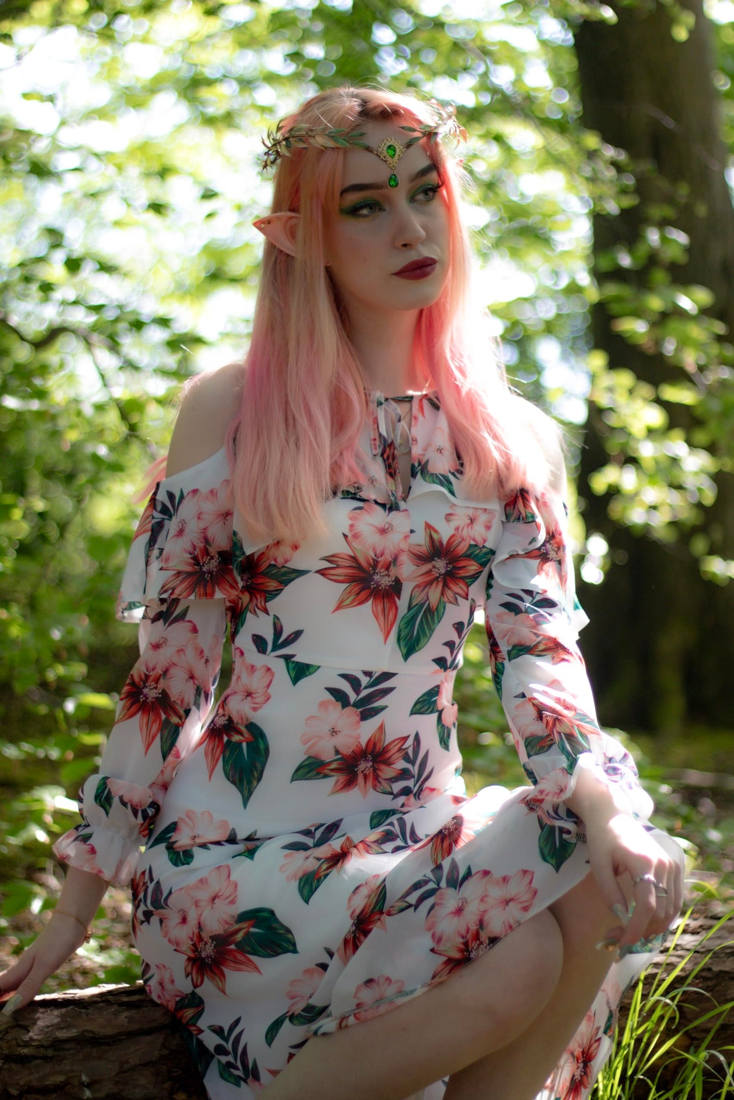 MOSTORY Renaissance Fairy Flower Crown - Elf Crown Woodland Headpiece Handmade Forest Leaf Circlet for Ren Faire Costume Women Halloween Cosplay Photo Shoot