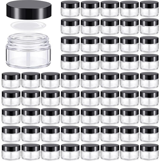 Domensi 100 Pcs 1 oz Glass Jars with Lids Bulk Round Glass Cosmetic Jars for DIY Lip Balm Small Travel Containers with Inner Liner for Lotions Powders Ointments Sample Cream(Clear, Black)