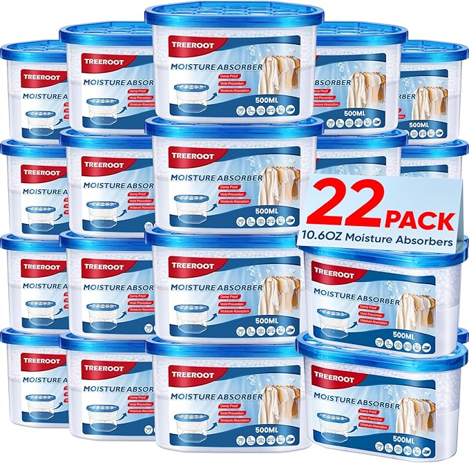 22Pack Moisture Absorbers, 10.6OZ Humidity Absorber Bucket, Moisture Absorbers for Closet, Dehumidifier Bucket for Wardrobesã Kitchens and Bathrooms, Fragrance Free Humidity Absorber