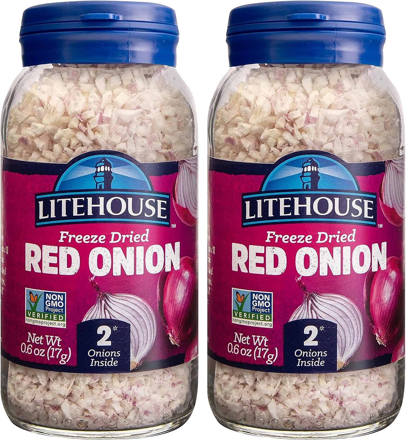 Litehouse Freeze Dried Red Onion - Fresh Red Onion Substitute, Gluten Free, Vegetarian, Keto, Non-GMO, No Refrigeration Required, Seasonings for Cooking - 0.60 Oz, 2-Pack