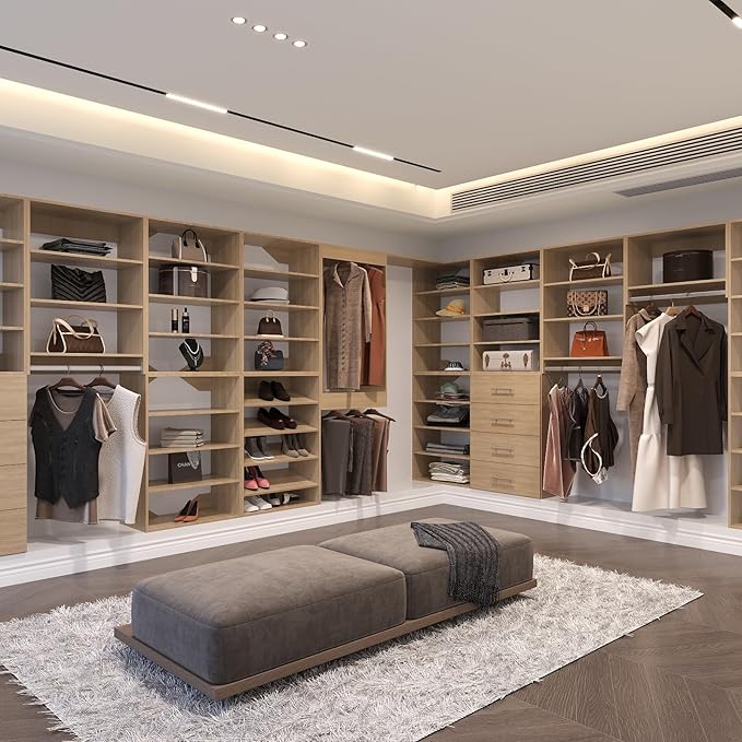 Short Tower Closet Unit, Modular Closet System, Wood Closet System Organizer with Storage for Walk In Closets, Clothing Rack Wardrobe for Hanging Clothes, Bedroom, Wood, 31.5"W