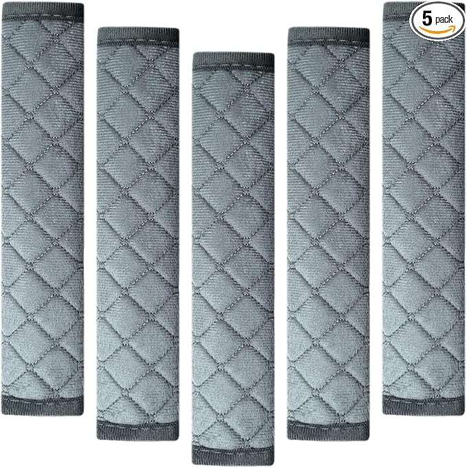 Car Seat Belt Cover Pad, 5 Pack, Seatbelt Covers for Car Accessories, Soft Material, Car Seat Strap Pads, Gray 10.63 inches, Universal Fit for All Vehicles, Comfort for neck shoulders (5-Gray)