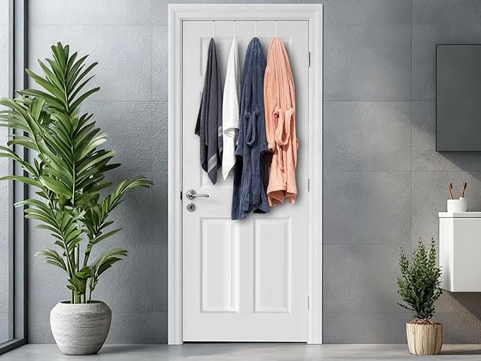 Mars-Rock Over The Door Metal Hooks with Plastic Coating 5.5" Fit 0.5" to 1 3/8" Door 10 Pcs Heavy Duty Single Towel Robe Rack Wreath Bathroom Shower Hanger Shoe Organizer Ironing Board Short White