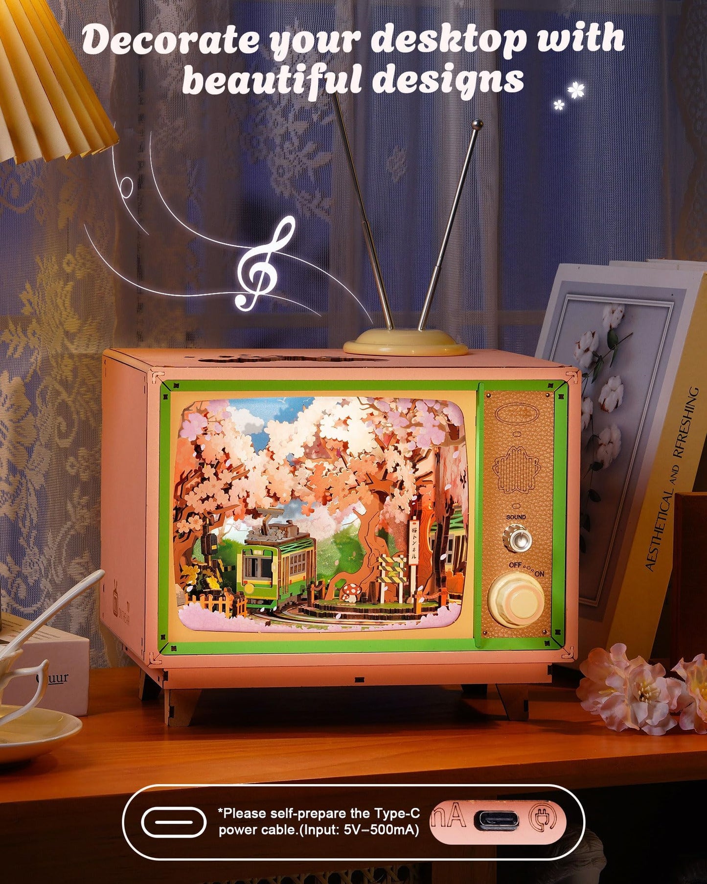 Rolife 3D Wooden Puzzles for Adults DIY Book Nook Kit 16" Japanese Cherry Blossom Music Box Toy Building Set Home Decor Gifts for Girls Boys Adults (Sakura Dreamy Tour)