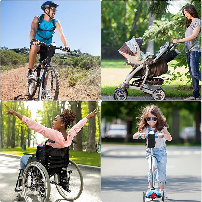 WUVOP Bike Cup Holder, Water Bottle Holder for Bike Handlebar with Mesh Pockets, Universal Cycling Bicycle Water Bottle Drink Cup Cage for Cruiser, Scooter, Mountain Bikes, Road Bikes, Wheelchair