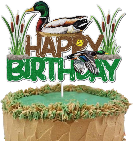 Mallard Duck Happy Birthday Cake Topper Brown Green Glitter Duck Hunting Cake Cake Decoration Mallard Duck Hunter Themed Birthday Party Supplies