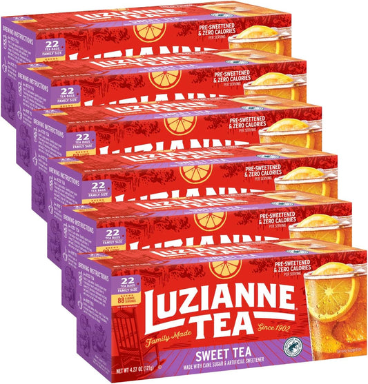 Luzianne Sweet Iced Tea Bags, Family Size, 22ct Box (Pack of 6)