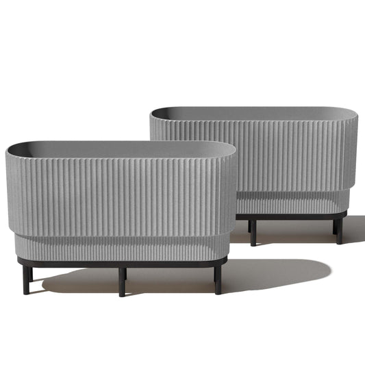 Veradek Demi Series Raised Long Planter for Indoor/Outdoor Use | Made from Plastic & Stone w/Wooden Stand | Modern Patio Décor for Flowers/Shrubs