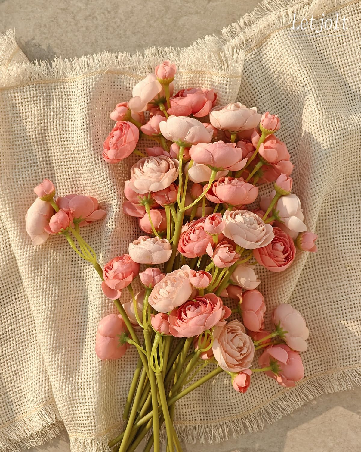 Letjolt Ranunculus Artificial Flower 18 Pcs Pink Silk Ranunculus Wedding Bouquet Engagement Centerpieces Arrangements Bridal Shower Decorations Home Decor, Deep Pink