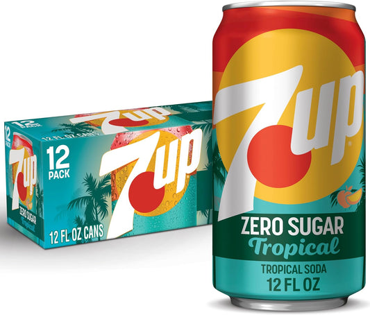 7UP Tropical Zero Sugar Soda, 12 fl oz cans, 12 pack