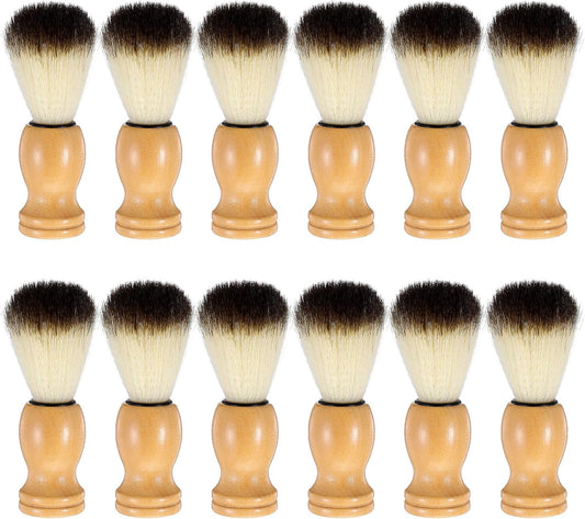 12 Pcs Wood Handled Hair Shaving Brush Professional Salon Tools Beard Grooming Tool for Men Shave Accessory