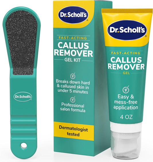 Dr. Scholl's Fast Acting Callus Remover Gel Kit, Hard Skin Removal, Smooth Soft Feet in Minutes, Salon Professional Formula, Mess Free Application, Exfoliating Foot File Pedicure Tool Included