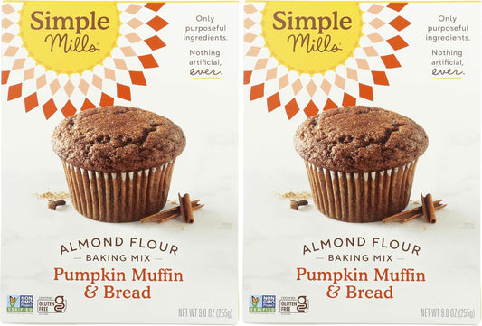 Simple Mills Almond Flour Baking Mix, Pumpkin Muffin & Bread Mix - Gluten Free, Plant Based, Paleo Friendly, 9 Ounce (Pack of 2)
