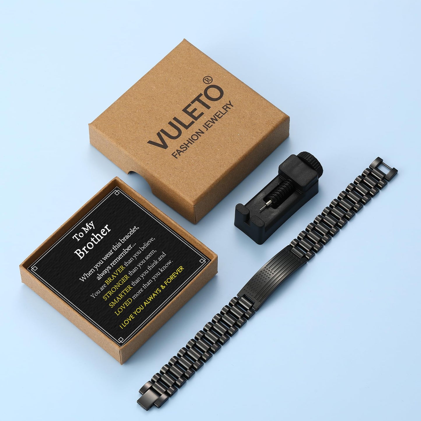 VULETO To My Brother Bracelet Gifts from Sister Brother, Stainless Steel American USA Flag Adjustable Watch Band Link Bracelet Valentines Birthday Anniversary Military Jewelry Gifts Presents for Men Him Male Love Pulseras Para Hombres