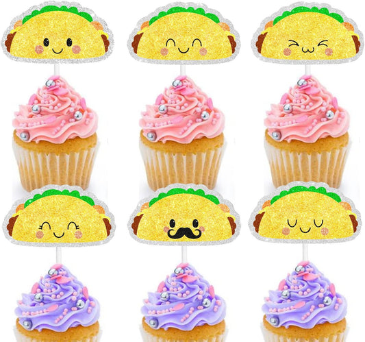 Mexico Taco Dessert Cupcake Toppers Mexican Fiesta Theme Cinco de Mayo Party Decorations - 18 Pcs Picks