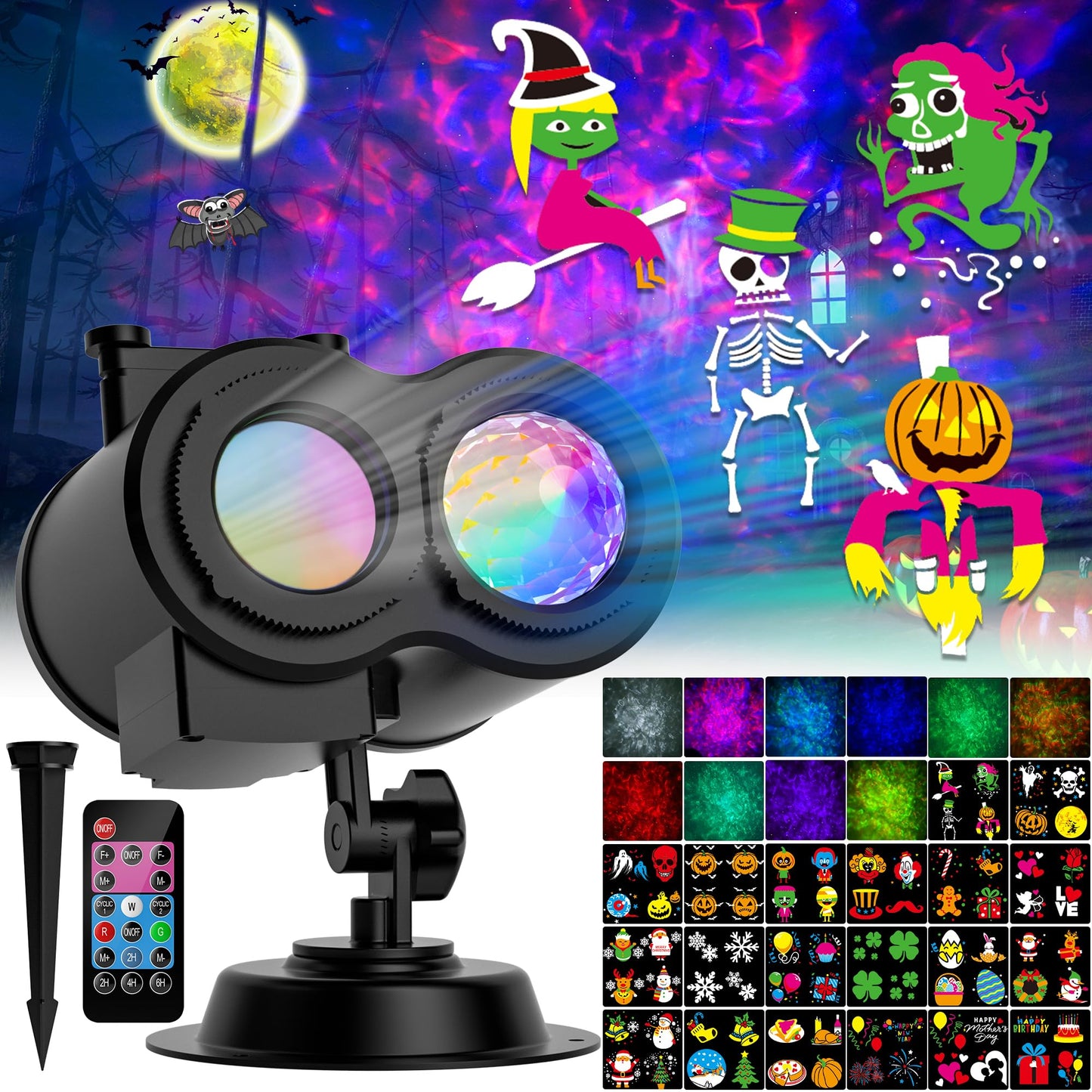 COOLWUFAN Halloween Christmas Projector Lights Outdoor, 2025 Upgrade 2-in-1 Holiday Projector Lights, 30 HD Effects (20 Slides) Projection Light for Xmas Halloween Party Garden Yard Decor