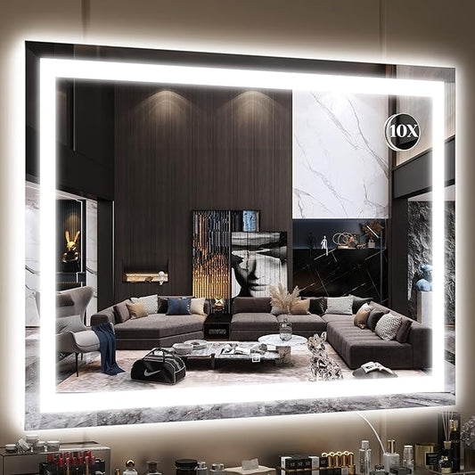 FENNIO Large Vanity Mirror with Lightsï¼40" x 28"Makeup Mirror with Lightsï¼Hollywood Mirror with 3 Color Modes & Adjustable Brightnessï¼Vanity Mirror Square White