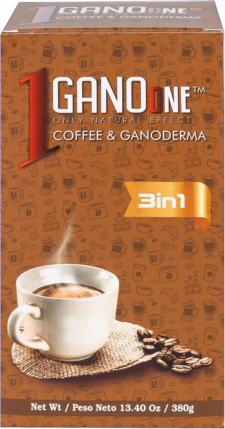 GanoOne 3-in-1 Reishi Mushroom Instant Coffee with Organic Ganoderma Extract, Creamer & Sugar, 20 Single-Serve Sachets per Box (5 Box Pack, 100 Total Servings)