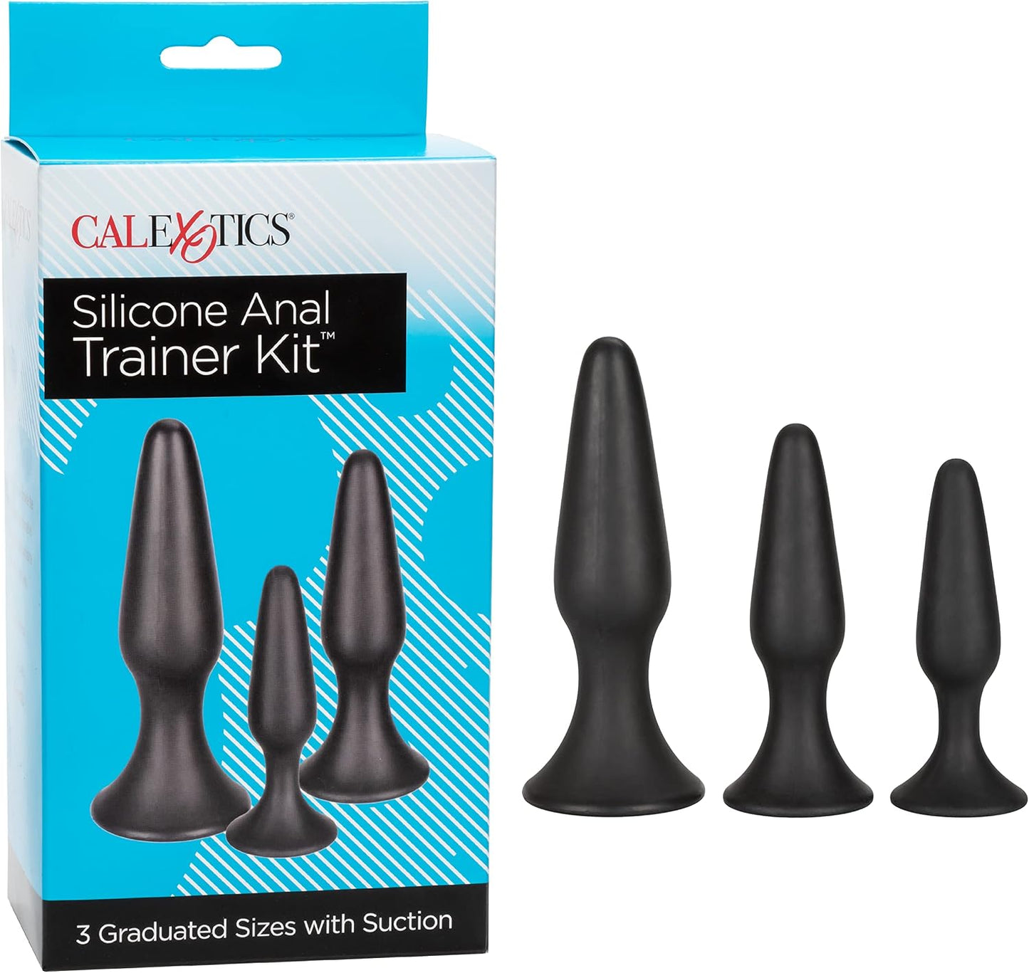 CalExotics Silicone Anal Trainer Kit - 3 Piece Butt Plug Set With Suction Cup - Waterproof Fetish Sex Toys for Couples - Black