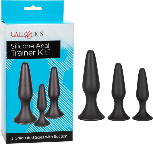 CalExotics Silicone Anal Trainer Kit - 3 Piece Butt Plug Set With Suction Cup - Waterproof Fetish Sex Toys for Couples - Black