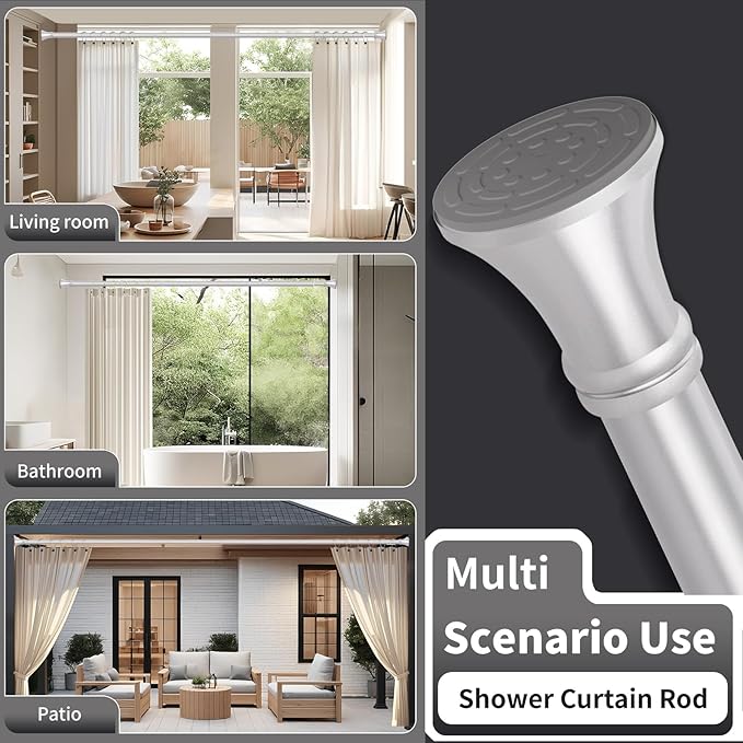 YNL Silver Shower Curtain Rod 36-84 Inch(3-7ft), No Slip No Drill Stainless Steel Spring Tension Curtain Rod, No Rust Shower Rod Adjustable For Bathroom Window Bedroom