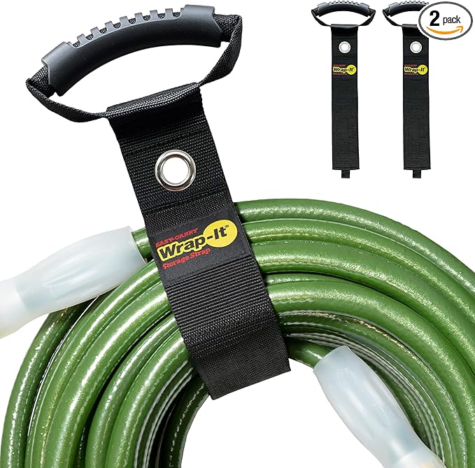Easy-Carry Wrap-It Storage Straps - 28â (2-Pack) Black with Grommet - Cord Wrap and Hose Organizer for Your RV Tool Kit