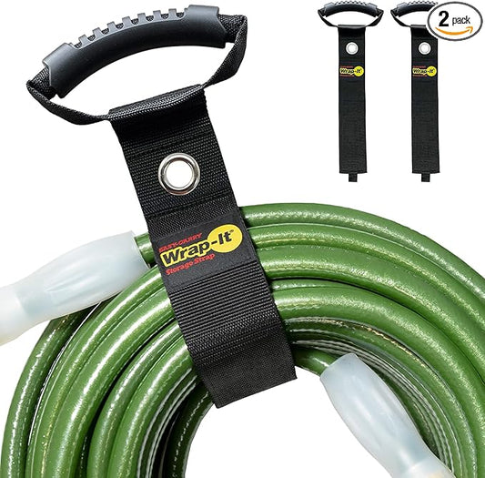Easy-Carry Wrap-It Storage Straps - 28â (2-Pack) Black with Grommet - Cord Wrap and Hose Organizer for Your RV Tool Kit