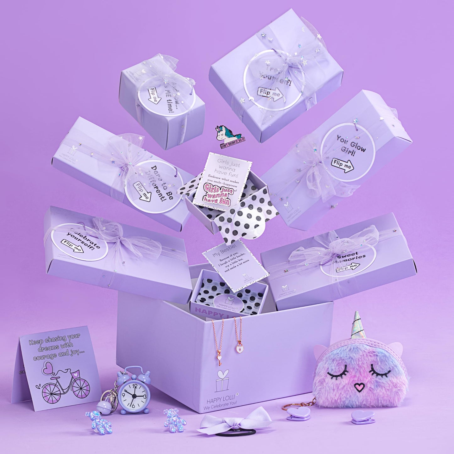 HAPPY LOLLI Birthday Gift Basket for Tween & Teen Girls – 8 Trendy Gifts with Tasks & Empowering Cards – Perfect for Birthdays, Back to School & More!