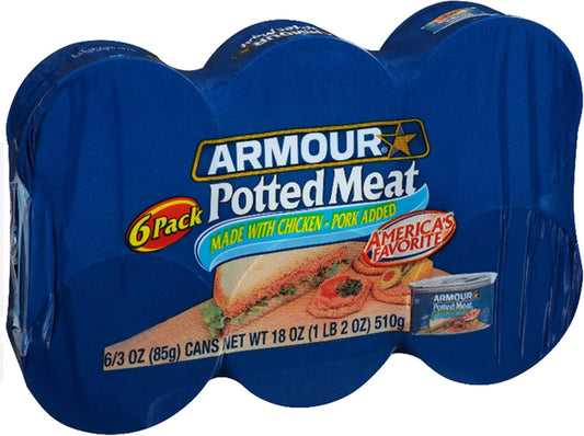 Armour Star Potted Meat, Ready to Eat Canned Meat, 10g Protein Per Serving, 3 oz. (Bulk Pack of 6)