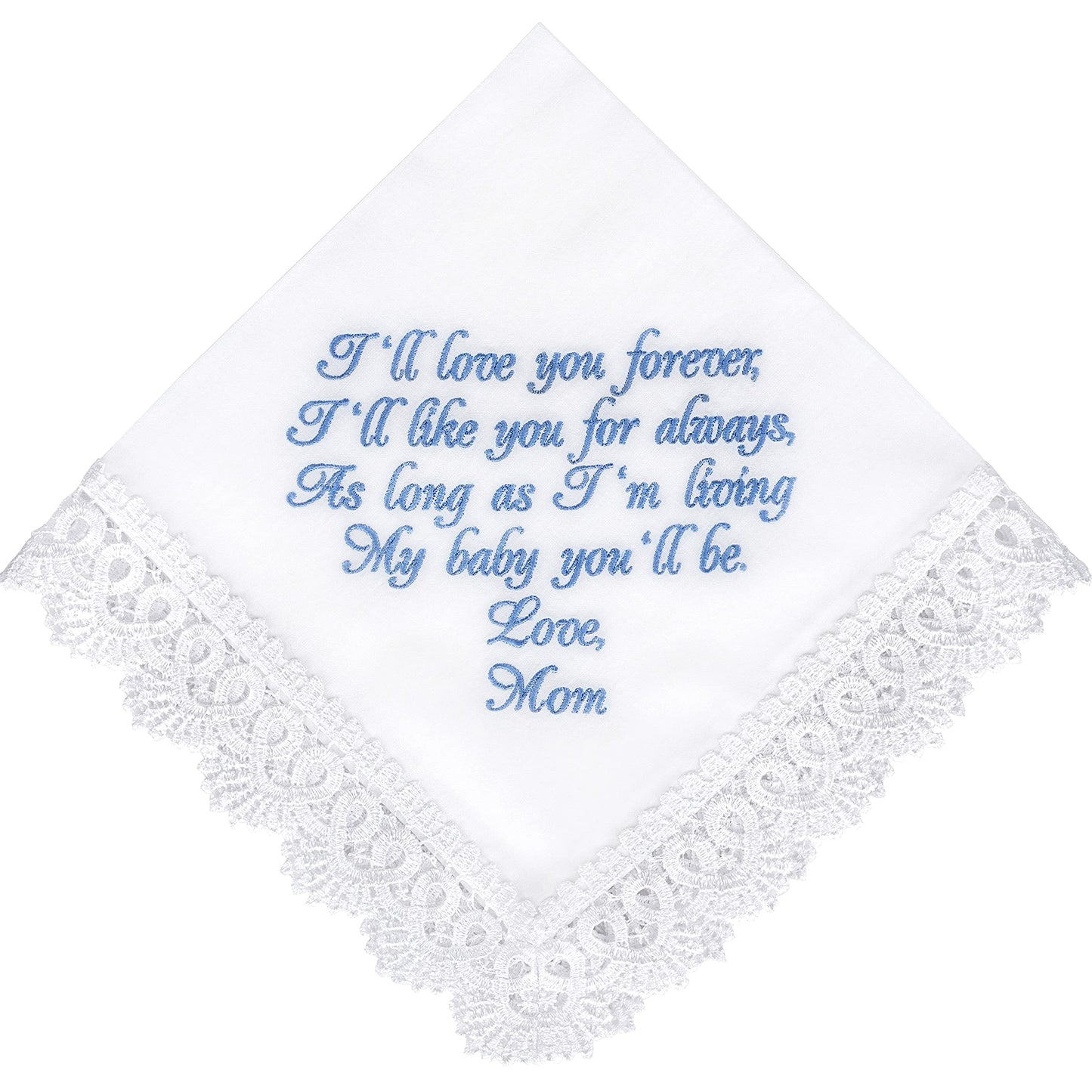 Something Blue Old New Borrowed Gift for Bride Handkerchief on Wedding Day to Daughter from Mom Cotton Bridal Hankie