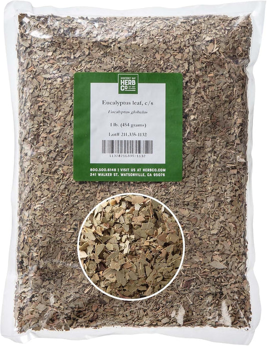 Eucalyptus Leaf Cut & Sifted, by Herb Co, Eucalyptus Globulus, Blue Gum, Australian Fever Tree, from Morocco, Kosher, for Infused Oils, Liniments, Inhalers, Skin Creams, Sachets & Potpourri, 1 lb