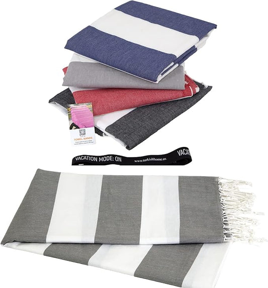 Clotho Set of 4 Turkish Beach Towel with 2 Towel Bands - Beach Towels Oversized 4 Pack - 100% Cotton 40 x 70 inches - SandProof Fast Drying Large Pool Towels