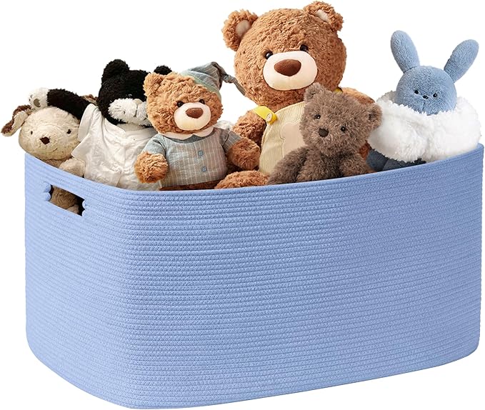 60L Small Baby Girls Laundry Basket for Nursery Storage,Cute Woven cotton Rope Baskets for Kids Toyï¼Gifts, Boho Square Wicker Blanket hamper for Living Room,Bedroom Dirty Clothes,Blue Purple