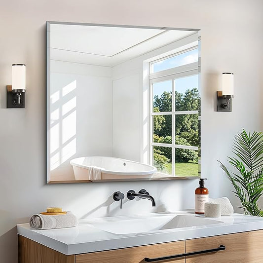 CILIBER Beveled Mirror, 30x30 inch Square Bathroom Mirrors for Wall, Upgraded Shatterproof Frameless Vanity Mirror Over Sink with Beveled Edge for Bathroom,Bedroom,Living Room and Entryway