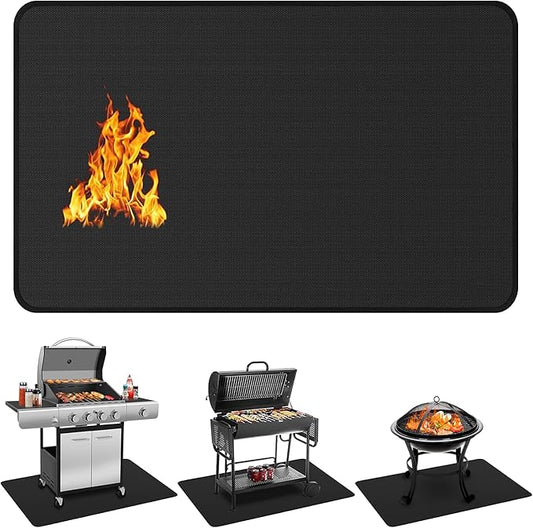 Protebox 90 x 48 inch Under Grill Mats for Outdoor Grill, Double-Sided Fireproof Deck and Patio Protector Mat, Waterproof Oil-Proof BBQ Floor Pad Indoor Fire Pit Fireplace Mat