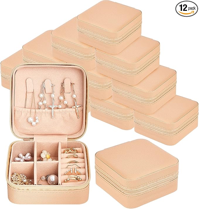 Taiyin 12 Pcs Travel Jewelry Case, Valentines Day Gifts for Her- Small Jewelry Organizer Box Bridesmaid Gifts for Women Girls (Beige)